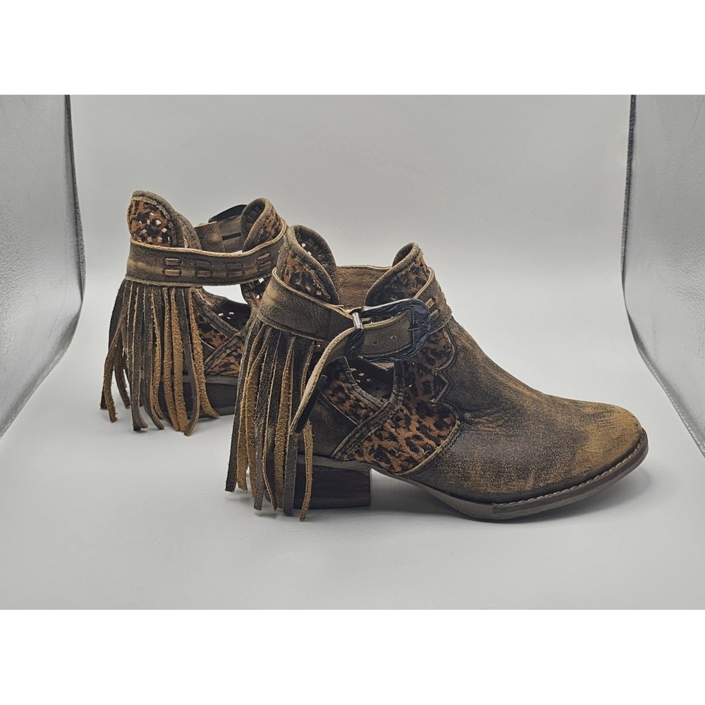 Circle G Corral Brown Fringe Harness Shortie Boots Women's Size 8 Western Animal